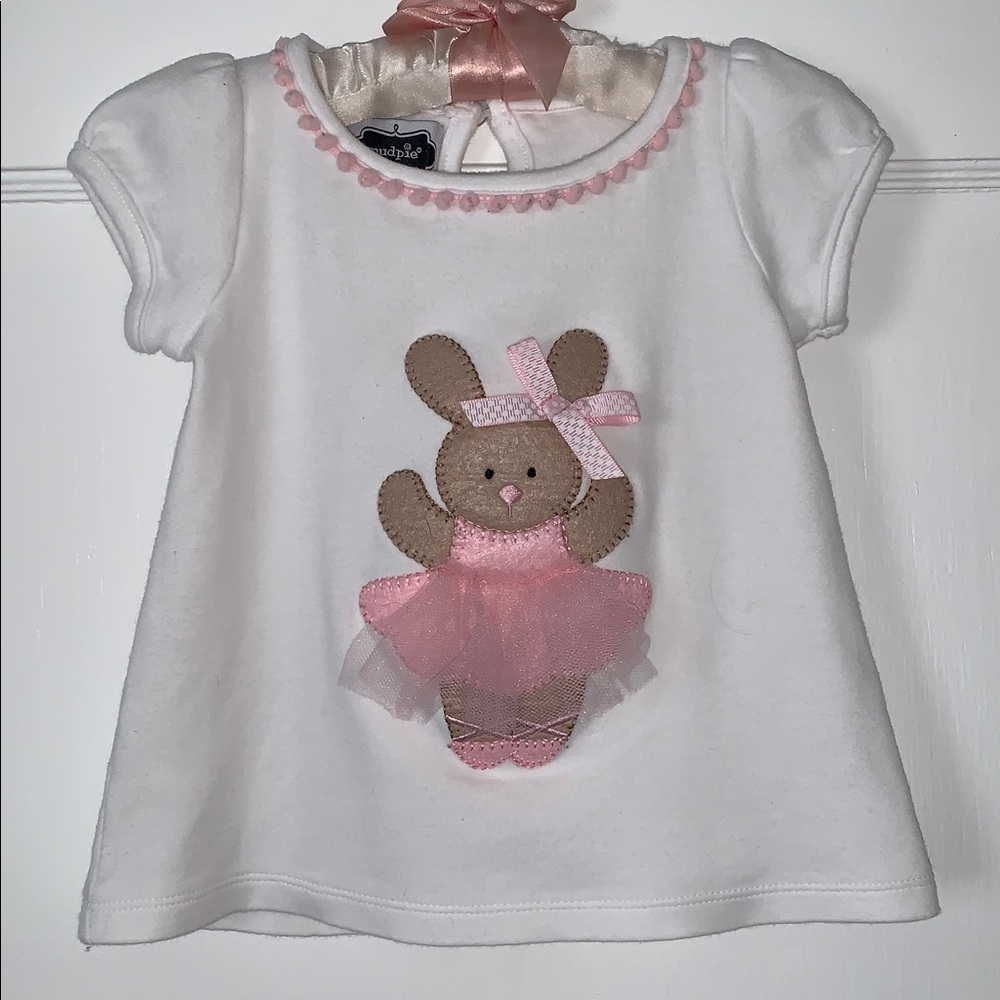 Mudpie Ballerina Bunny Top 12-18M Ballet Rabbit w/ Tulle Tutu EUC
